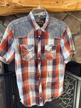 BKE Men's Short-Sleeve Plaid Button-Down Shirt - Rust & Blue